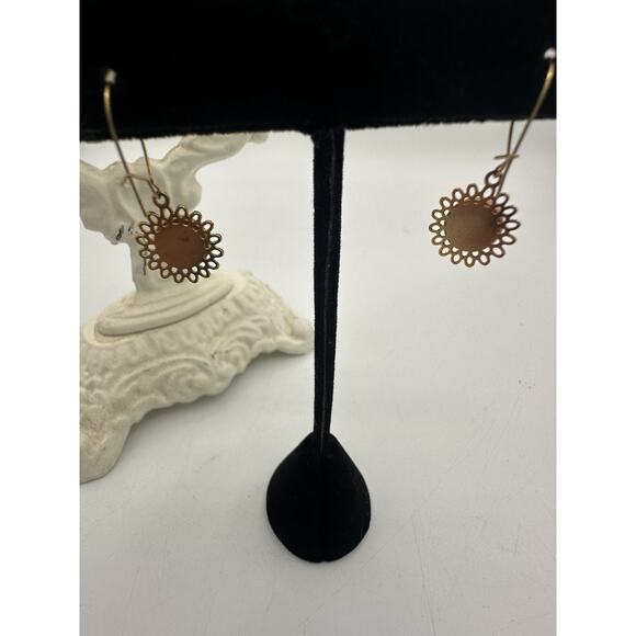 Pretty Vintage 1960s Blue Rose Flower Painted on Ceramic Dangle Hook Earrings - Picture 5 of 5